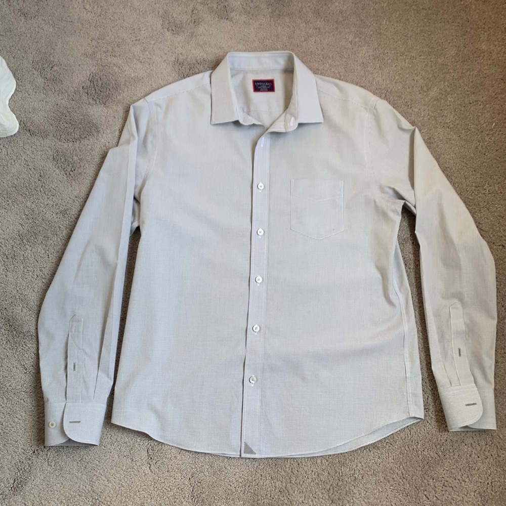 Untuck it Large slim shirt, grey/white checkered
